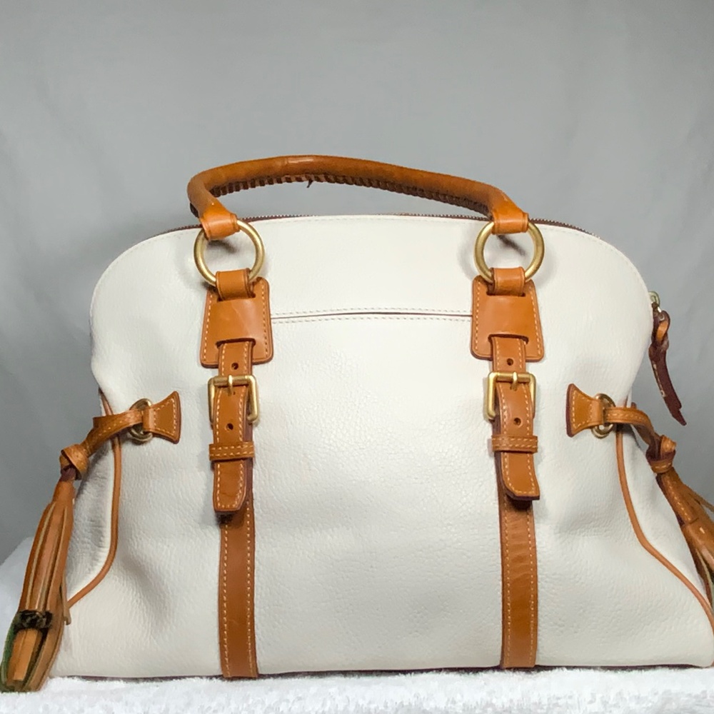 Dooney & Bourke Cream and Tan Domed Leather Satchel - Picture 2 of 16